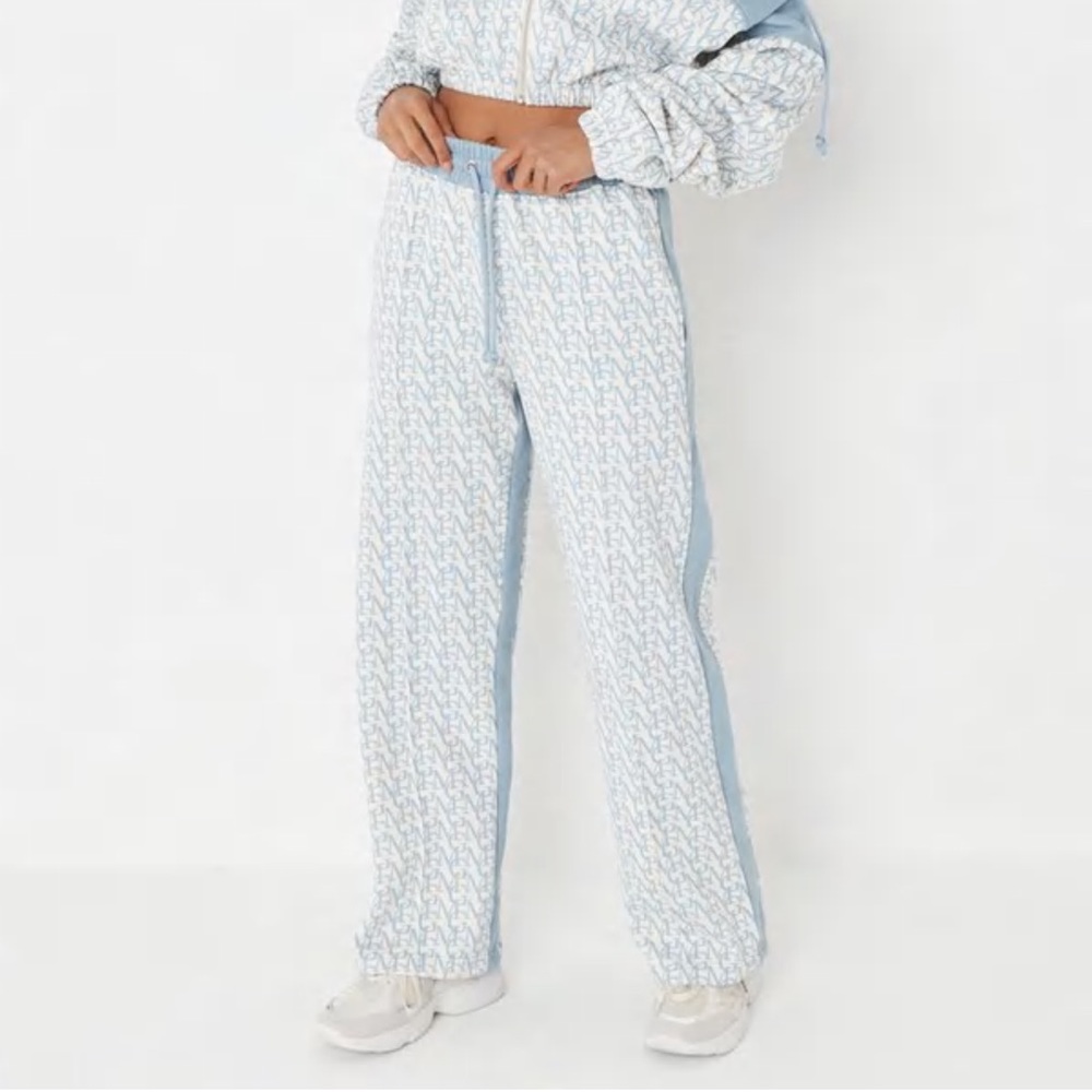 Monogram pants white baby blue jogging pants traitor leg NWT